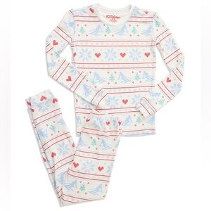 New - PJ Salvage Apres Kids Pajama Set in White with Red and Blue Patterns